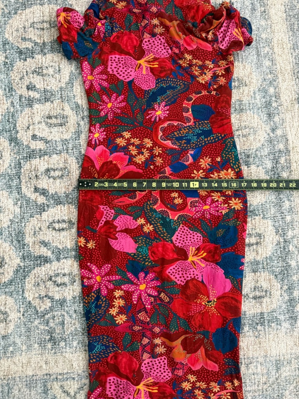 Farm‎ Rio Snake Garden Red Floral Jersey Midi Dress Medium Great Condition - Picture 6 of 8